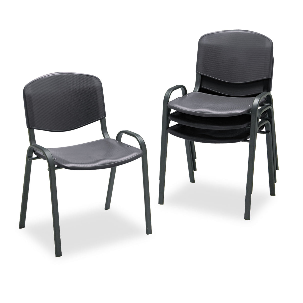 Safco Stacking Chair, Supports Up to 250 lb, 18" Seat Height, Black Seat, Black Back, Black Base, 4/Carton (4185BL)