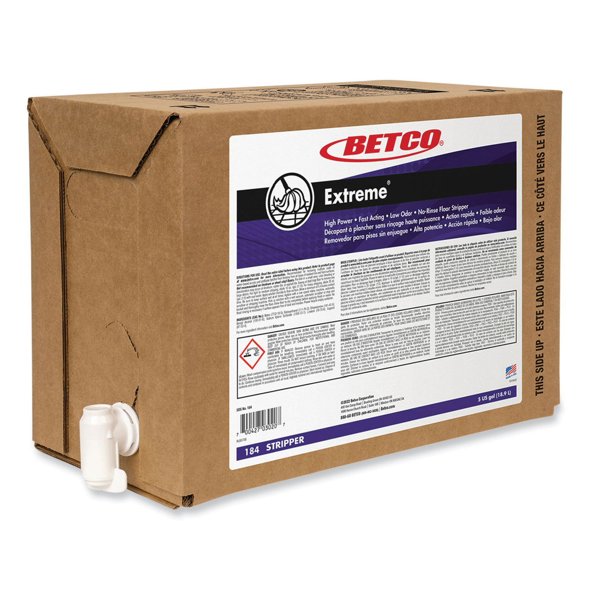 Betco Extreme Floor Stripper, Lemon Scent, 5 gal Bag-in-Box (184B500)