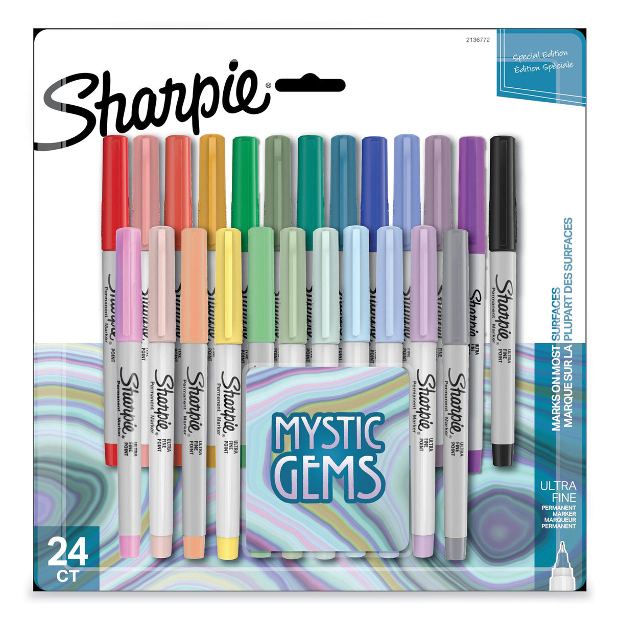 Sharpie Mystic Gems Markers, Ultra-Fine Needle Tip, Assorted, 24/Pack (2136772)