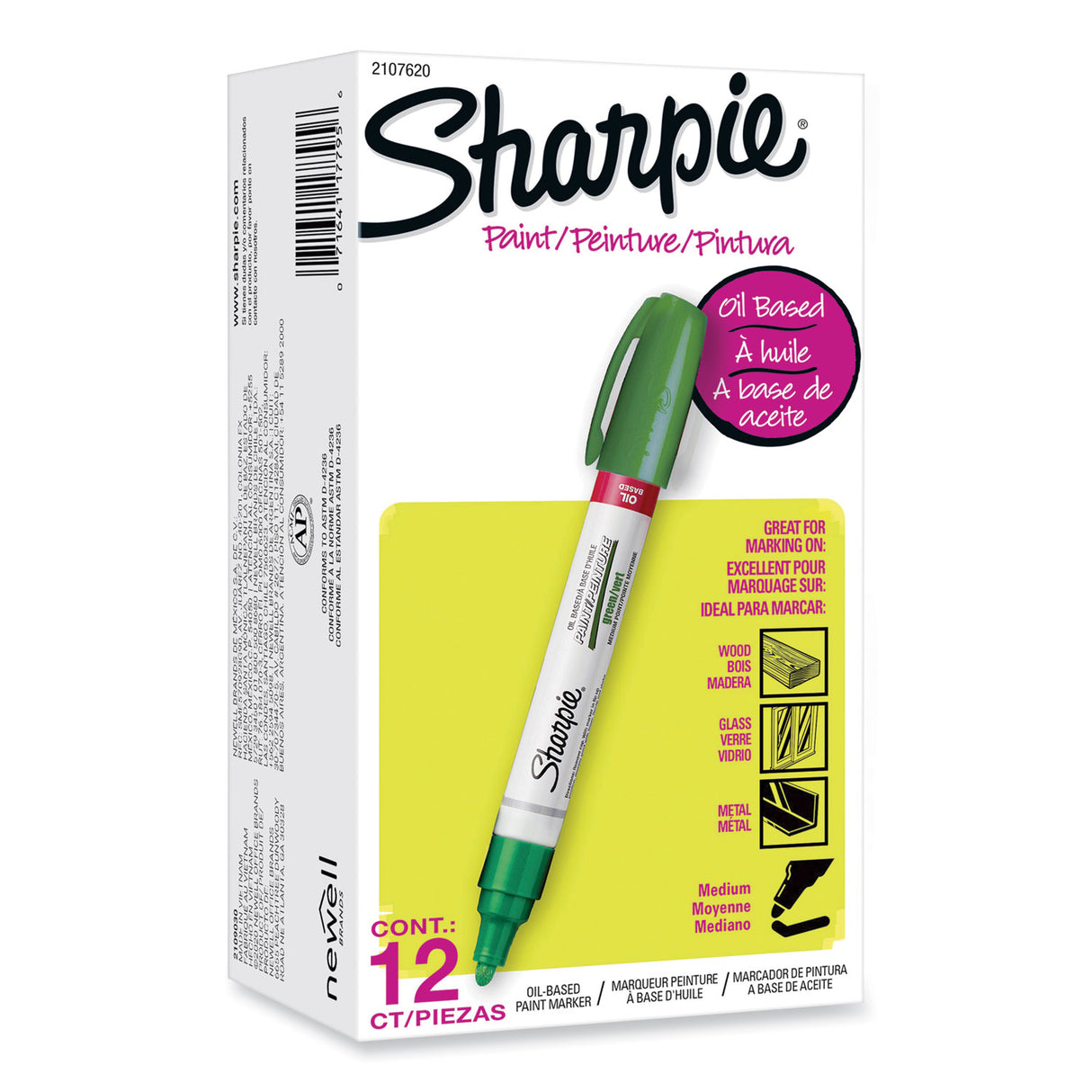 Sharpie Permanent Paint Marker, Medium Bullet Tip, Green, 12/Pack (2107620)