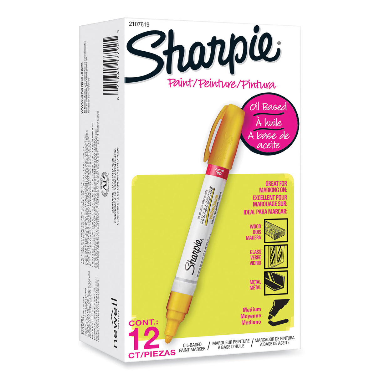 Sharpie Permanent Paint Marker, Medium Bullet Tip, Yellow, Dozen (2107619)