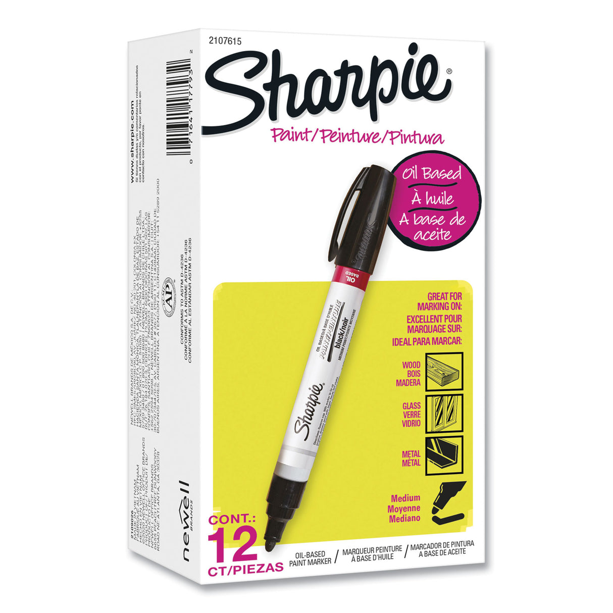 Sharpie Permanent Paint Marker, Medium Bullet Tip, Black, Dozen (2107615)