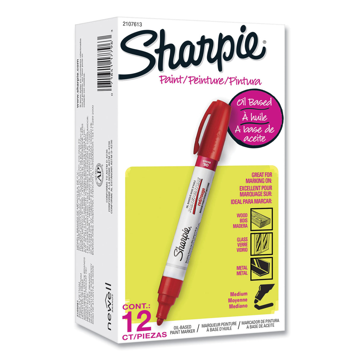 Sharpie Permanent Paint Marker, Medium Bullet Tip, Red, Dozen (2107613)