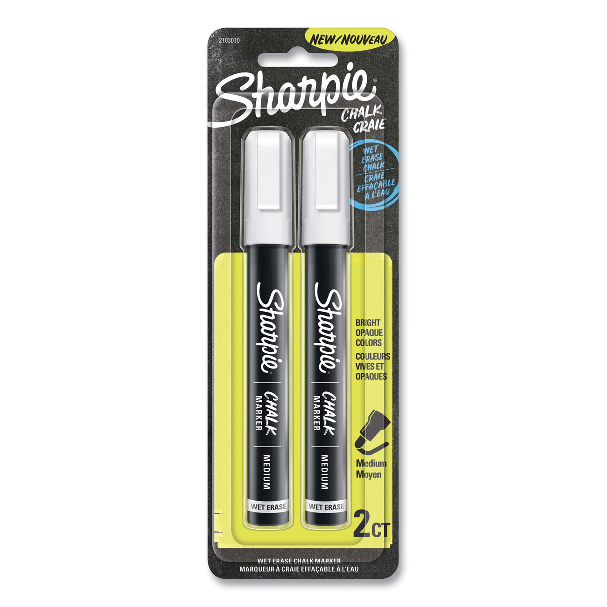 Sharpie Wet-Erase Chalk Marker, Medium Bullet Tip, White, 2/Pack (2103010)