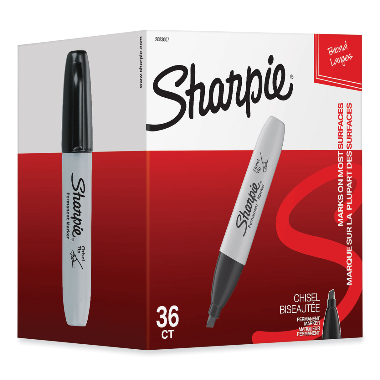 Sharpie Chisel Tip Permanent Marker, Broad Chisel Tip, Black, 36/Pack (2083007)