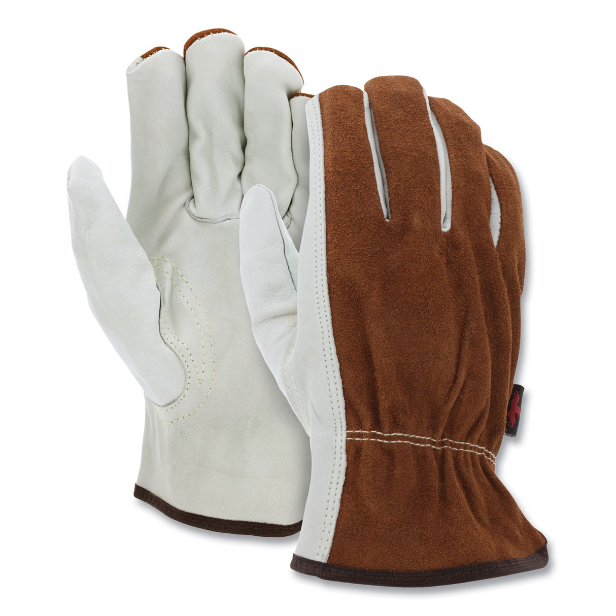 MCR Safety Dual Leather Industrial Gloves, Cream, X-Large, 12 Pairs (3205XL)