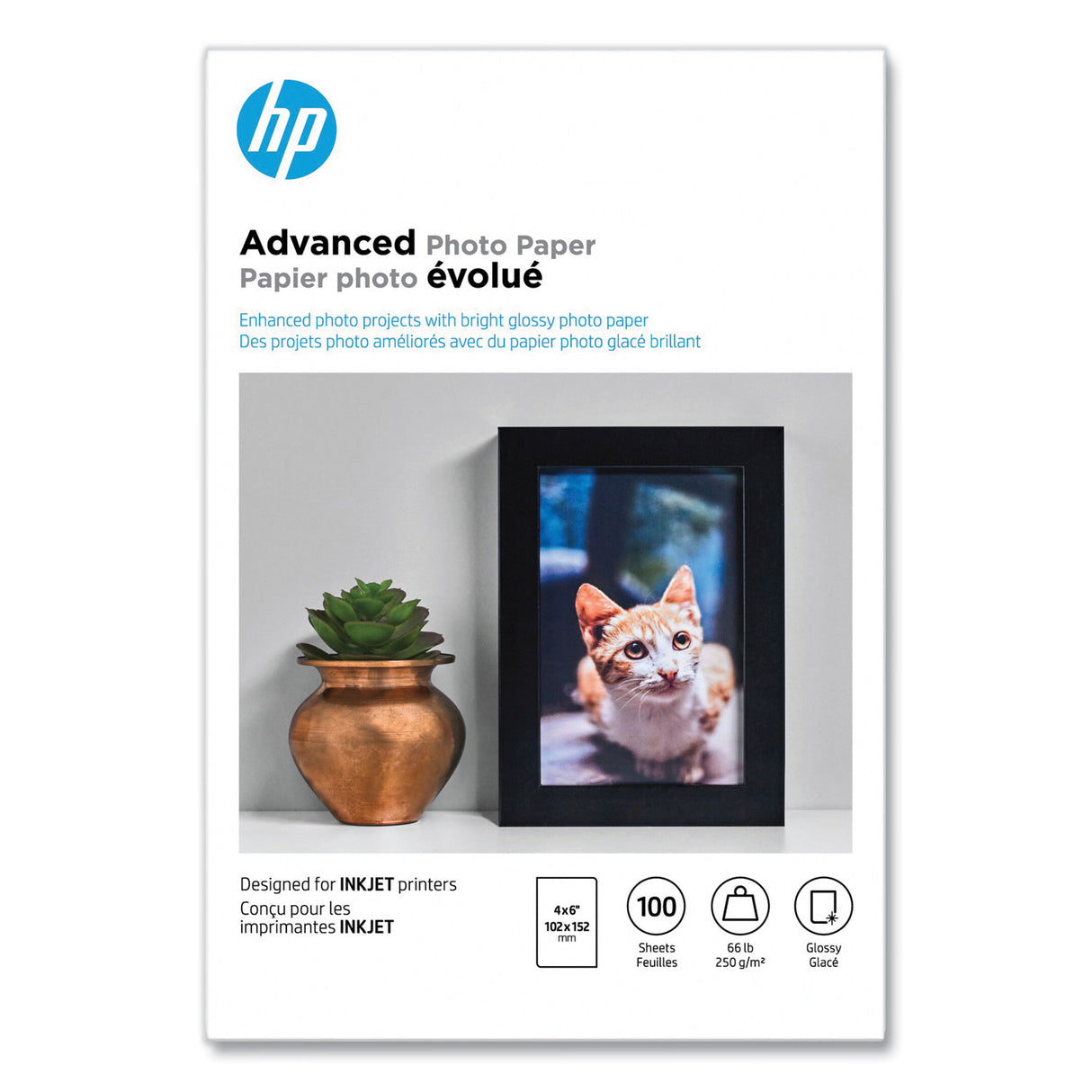HP Advanced Photo Paper, 10.5 mil, 4 x 6, Glossy White, 100/Pack (Q6638A)