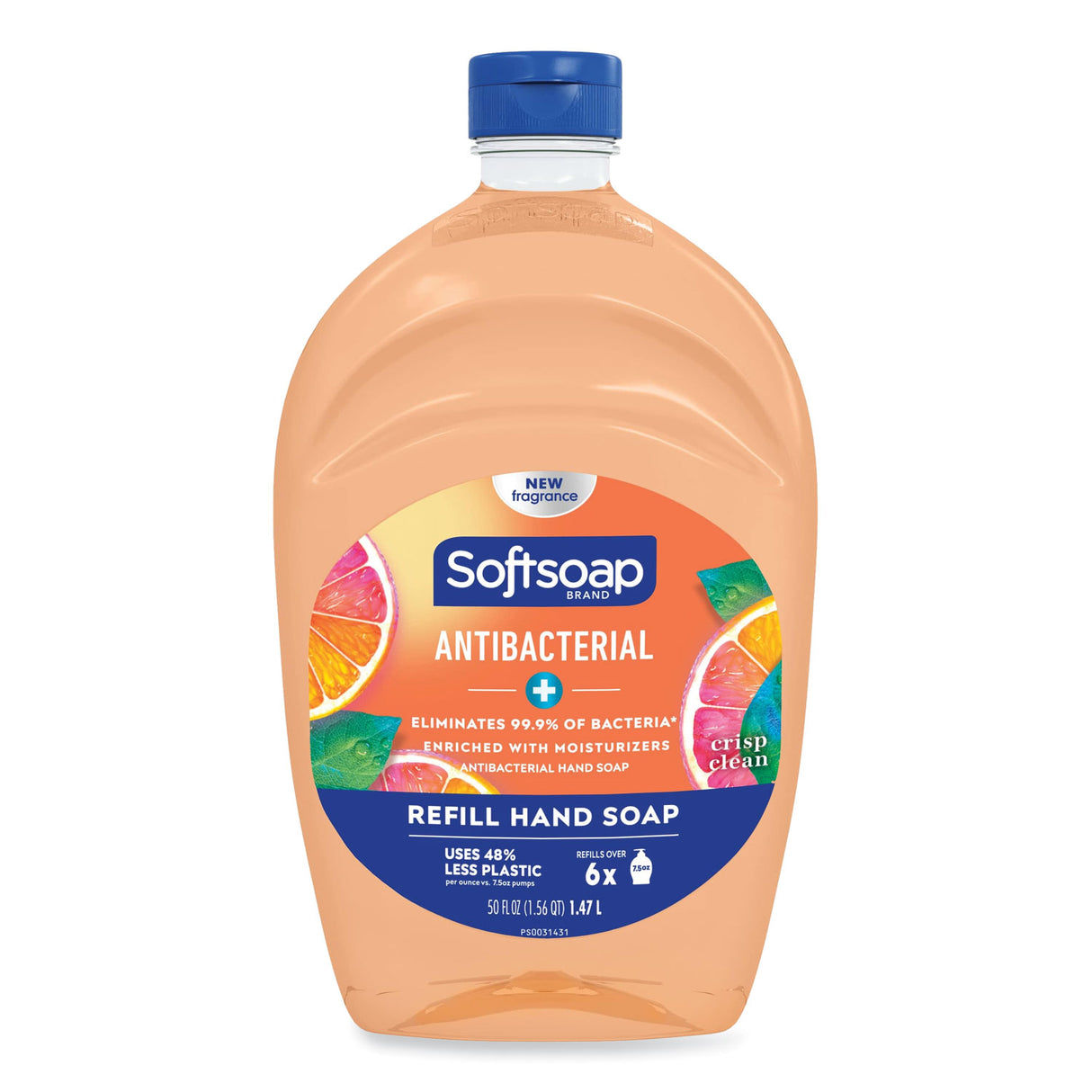 Softsoap Antibacterial Liquid Hand Soap Refill, Fresh Scent, 50 oz, Orange, 6/Carton (46325)