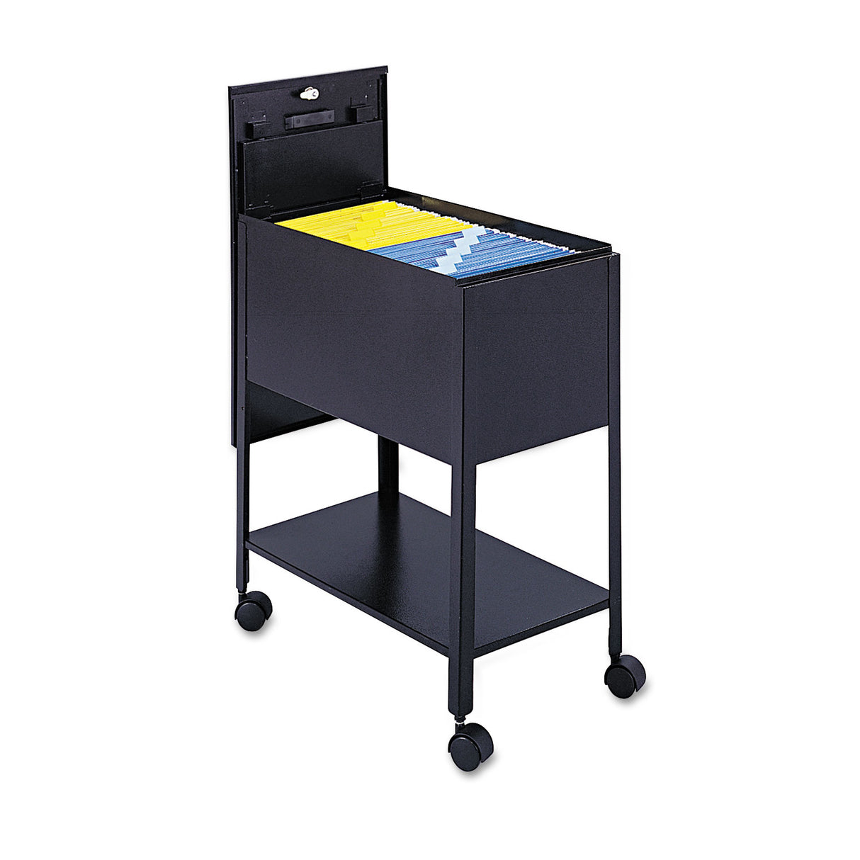 Safco Extra-Deep Locking Mobile Tub File, Letter Size, Metal, 1 Shelf, 1 Bin, 13.5" x 24.75" x 28.25", Black (5362BL)