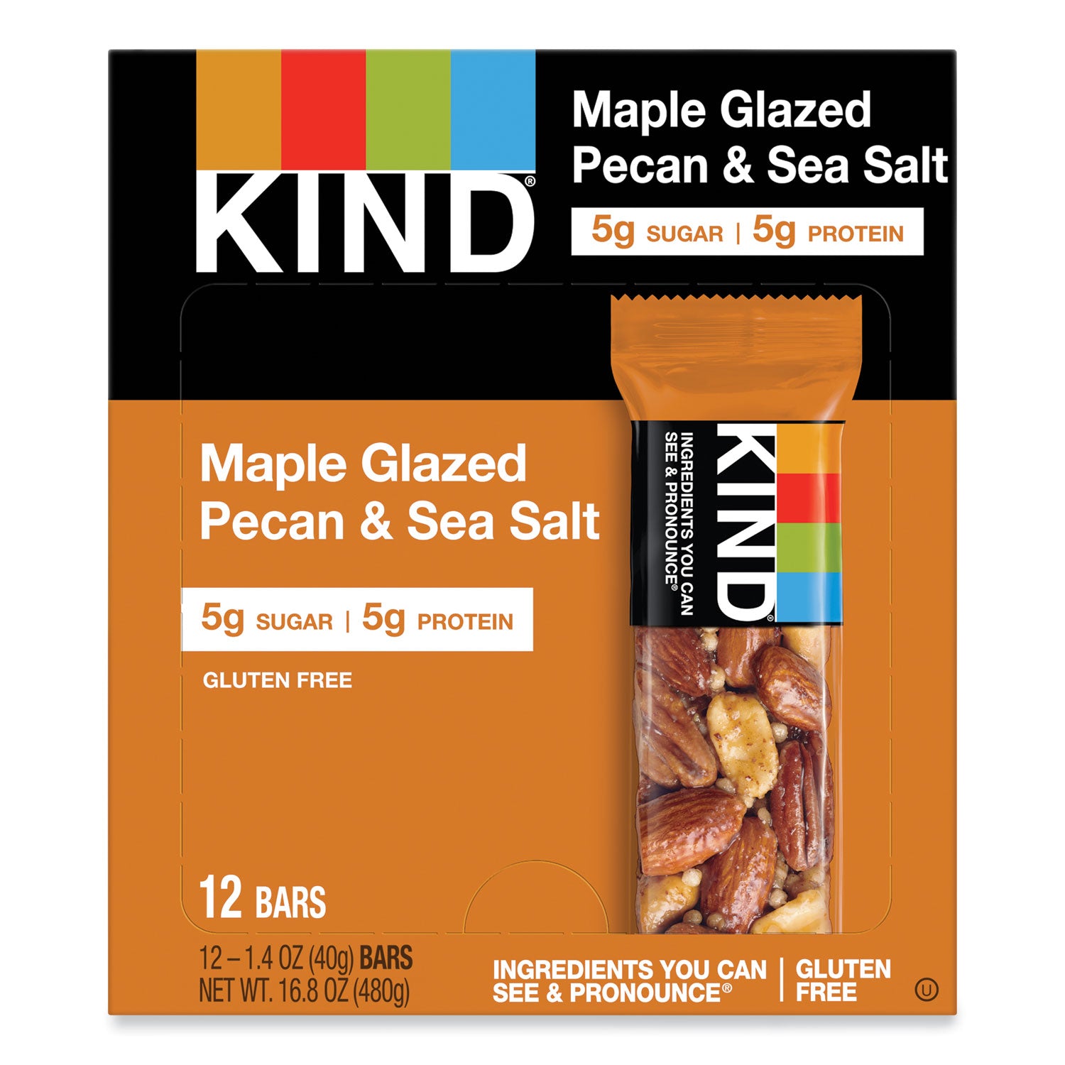KIND Nuts and Spices Bar, Maple Glazed Pecan and Sea Salt, 1.4 oz Bar, 12/Box (17930)