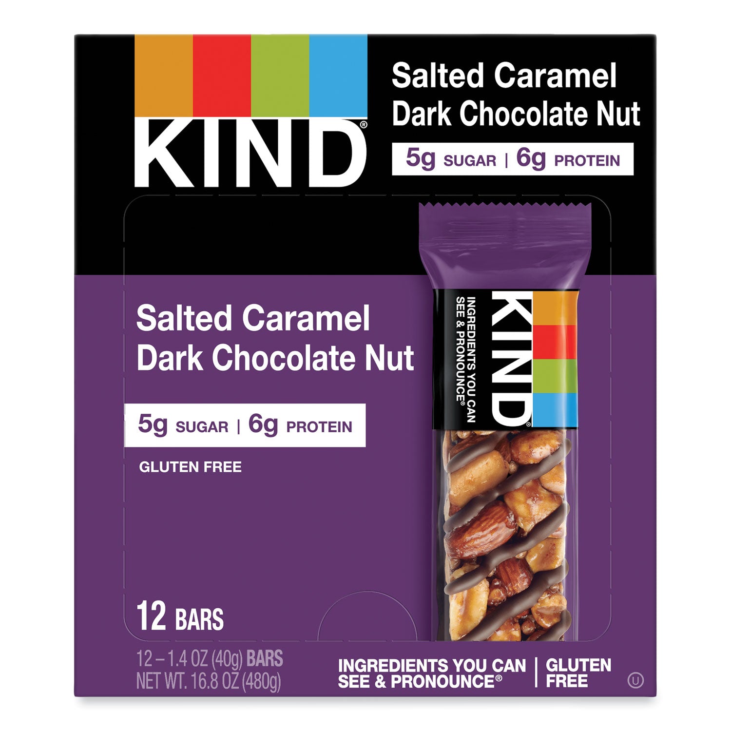 KIND Nuts and Spices Bar, Salted Caramel and Dark Chocolate Nut, 1.4 oz, 12/Pack (26961)