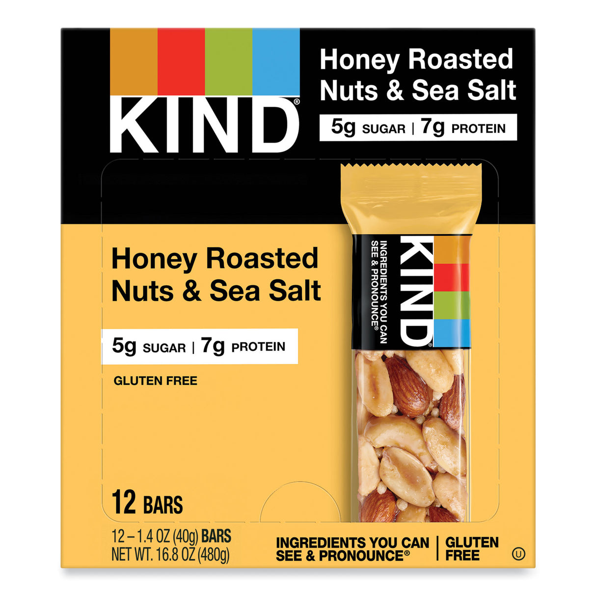 KIND Nuts and Spices Bar, Honey Roasted Nuts/Sea Salt, 1.4 oz Bar, 12/Box (19990)