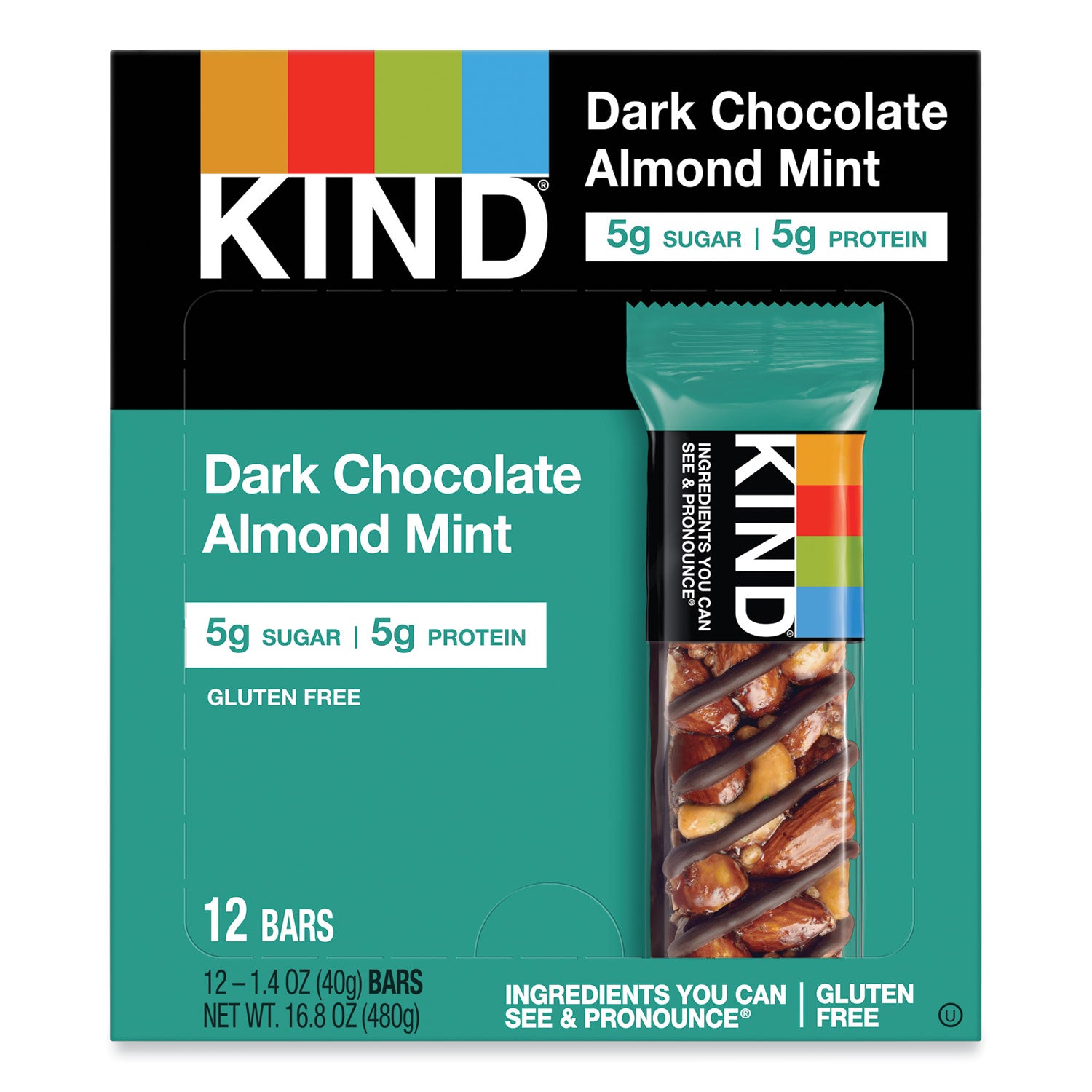 KIND Nuts and Spices Bar, Dark Chocolate Almond Mint, 1.4 oz Bar, 12/Box (19988)