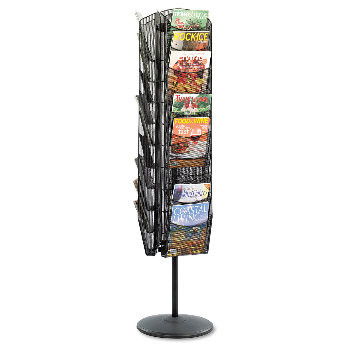 Safco Onyx Mesh Rotating Magazine Display, 30 Compartments, 16.5w x 16.5d x 66h, Black (5577BL)