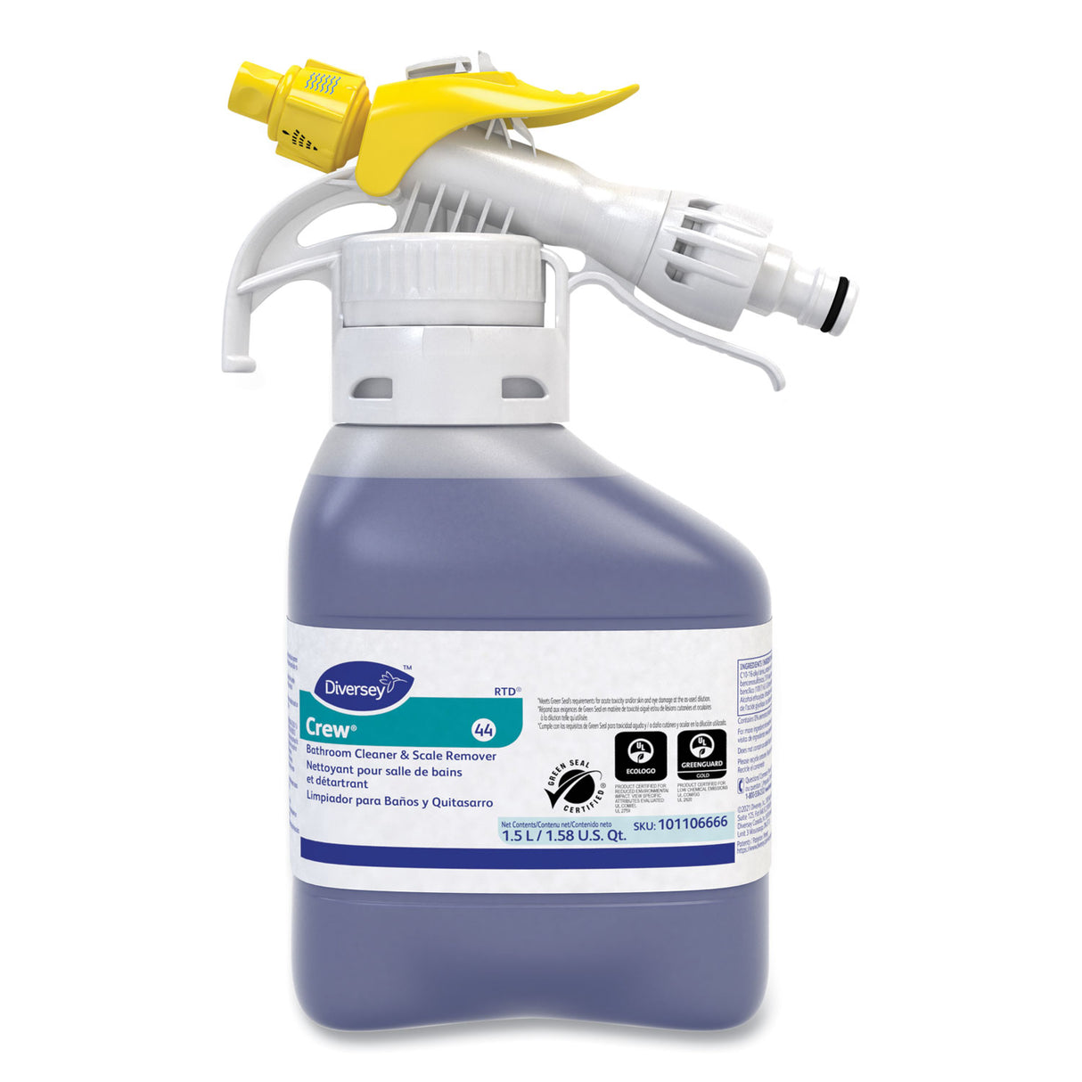 Diversey Crew Bathroom Cleaner and Scale Remover, Liquid, 1.5 L Bottle, 2/Carton (101106666)