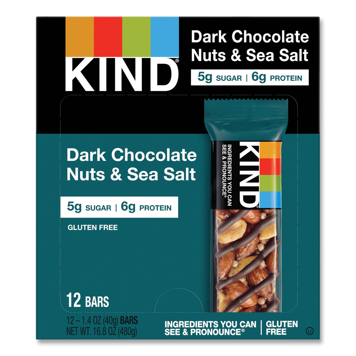 KIND Nuts and Spices Bar, Dark Chocolate Nuts and Sea Salt, 1.4 oz, 12/Box (17851)