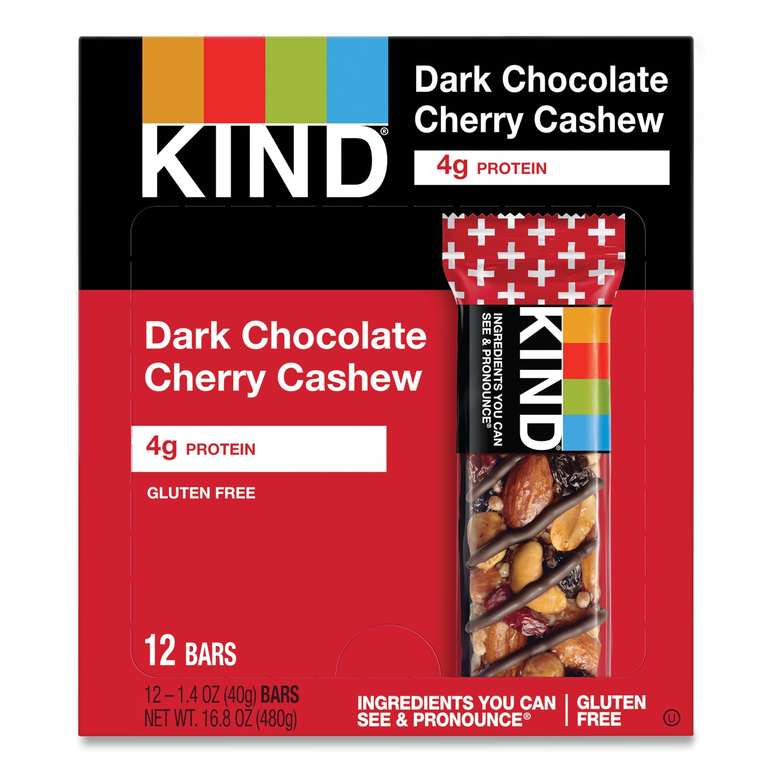 KIND Plus Nutrition Boost Bar, Dk ChocolateCherryCashew/Antioxidants, 1.4 oz, 12/Box (17250)