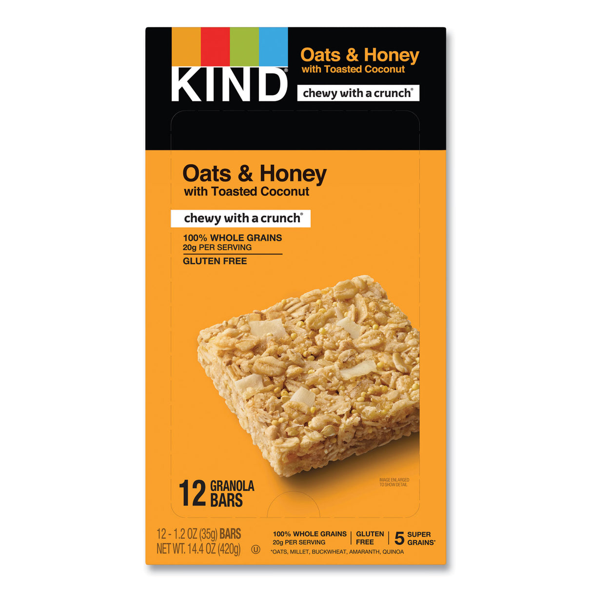 KIND Healthy Grains Bar, Oats and Honey with Toasted Coconut, 1.2 oz, 12/Box (18080)