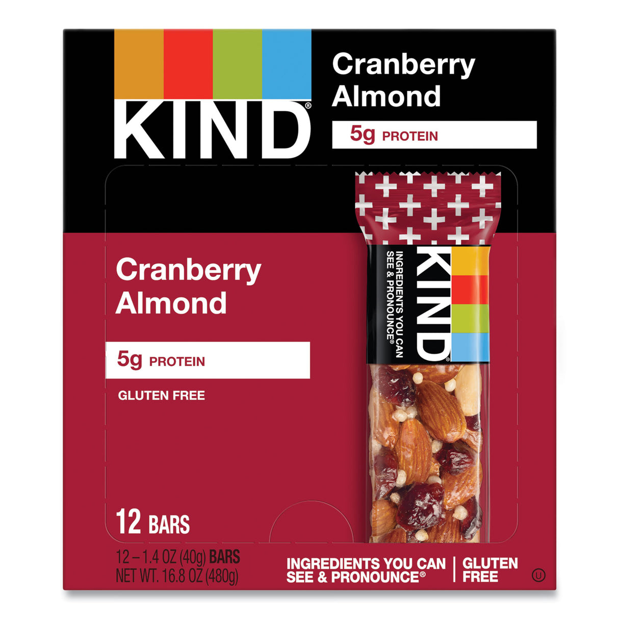 KIND Plus Nutrition Boost Bar, Cranberry Almond and Antioxidants, 1.4 oz, 12/Box (17211)