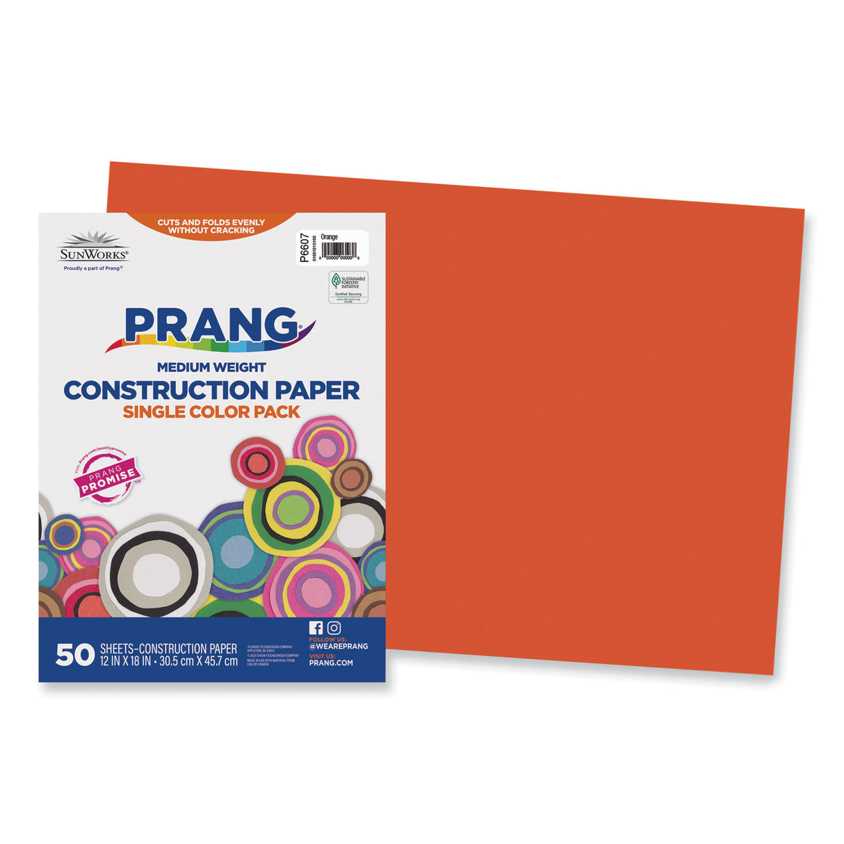 Prang SunWorks Construction Paper, 50 lb Text Weight, 12 x 18, Orange, 50/Pack (6607)