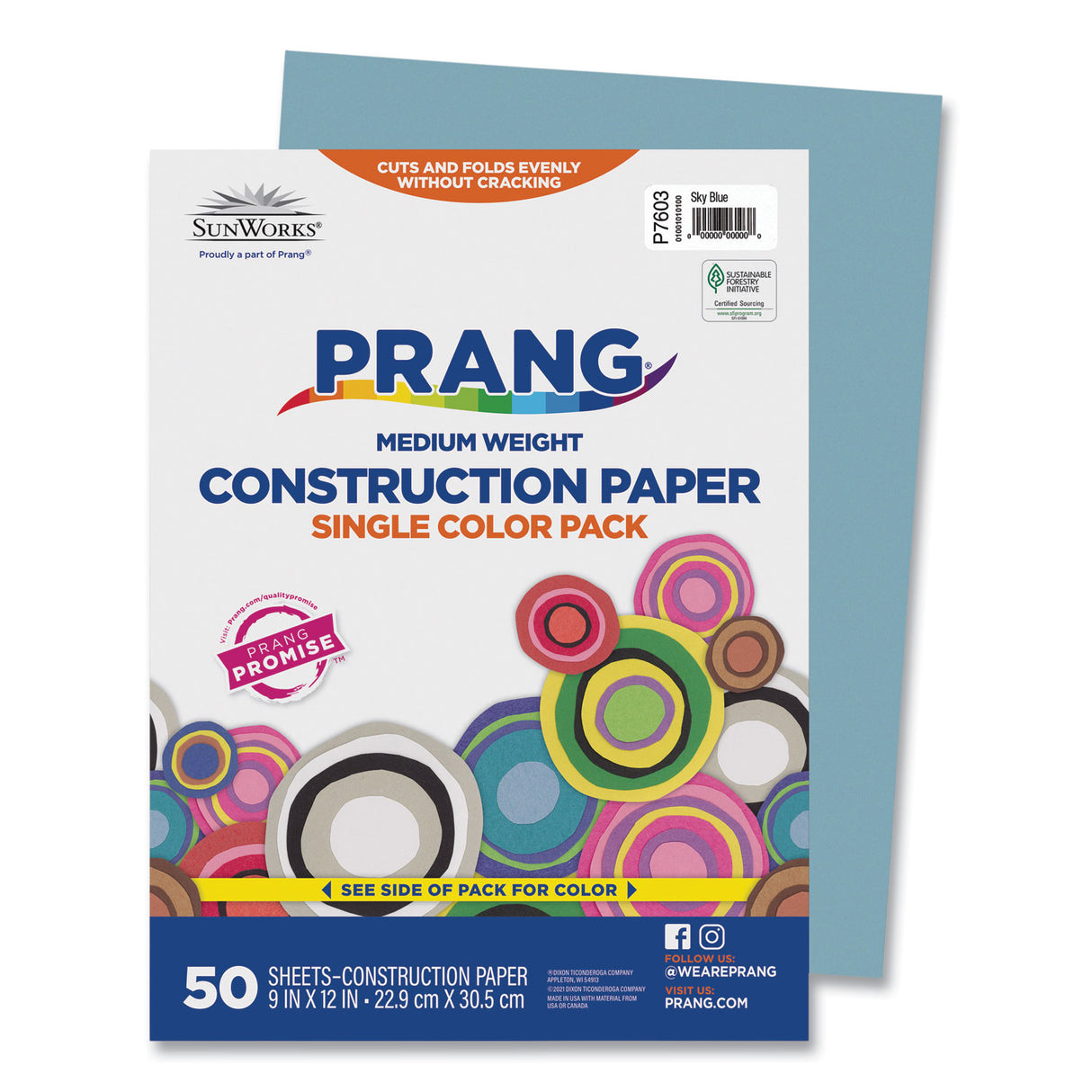 Prang SunWorks Construction Paper, 50 lb Text Weight, 9 x 12, Sky Blue, 50/Pack (7603)
