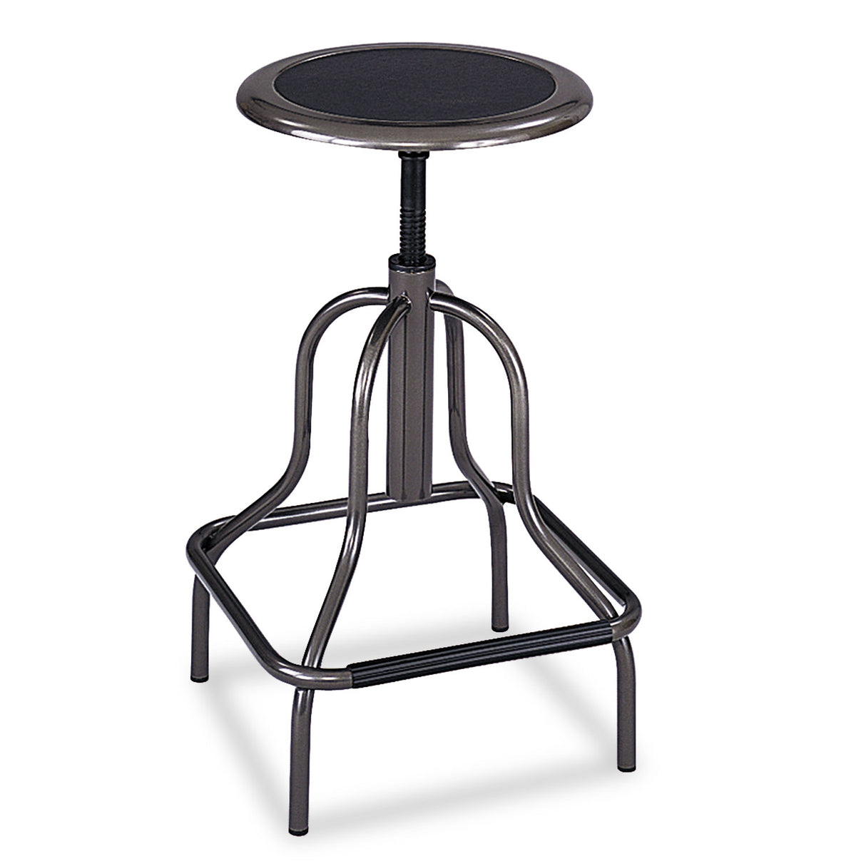 Safco Diesel Industrial Stool, Backless, Supports Up to 250 lb, 22" to 27" Seat Height, Black Seat, Pewter Base (6665)
