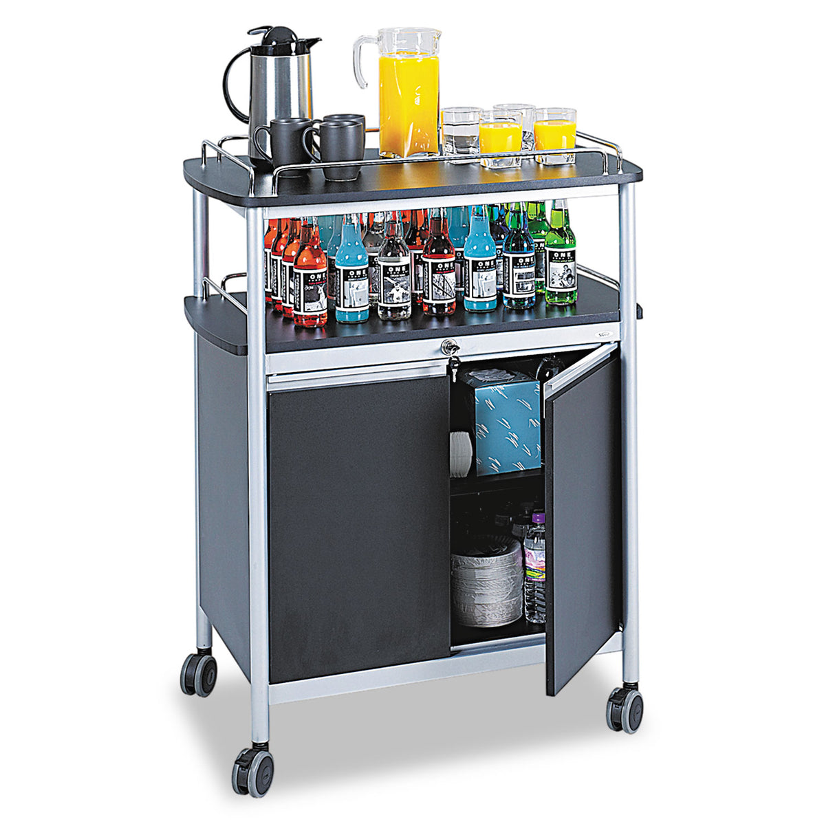 Safco Mobile Beverage Cart, Plastic, 4 Shelves, 33.5" x 21.75" x 43", Black (8964BL)