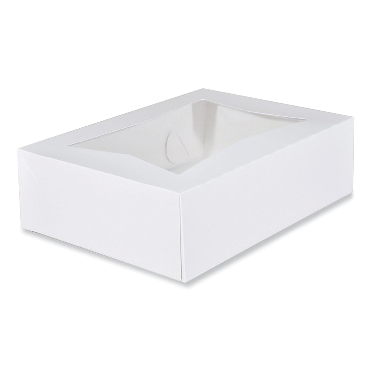 SCT White Window Bakery Boxes with Attached Flip Top, 4-Corner Beers Design, 14 x 10 x 4, White, Paper, 100/Carton (24263)