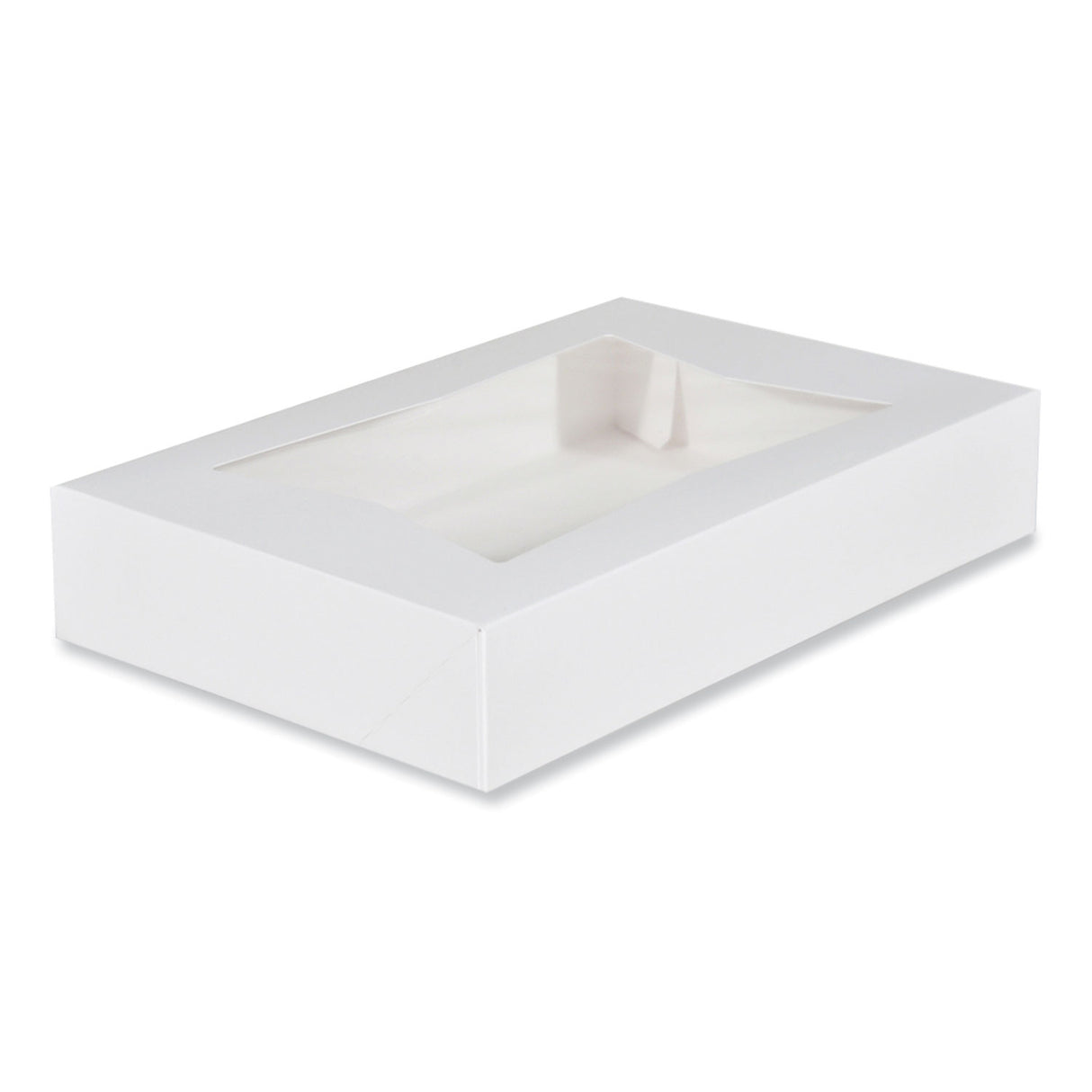 SCT White Window Bakery Boxes with Attached Flip Top, 6-Corner Beers Design, 12 x 8 x 2.25, White, Paper, 200/Carton (24343)
