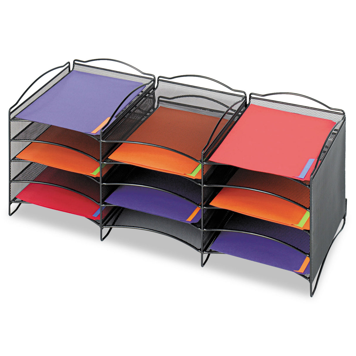 Safco Onyx Steel Mesh Lliterature Sorter, 12 Compartments, 30 x 12.75 x 11.25, Black (9430BL)