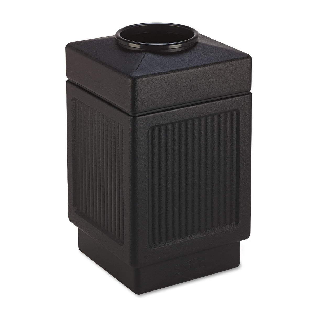 Safco Canmeleon Recessed Panel Receptacles, Top-Open, 38 gal, Polyethylene, Black (9475BL)