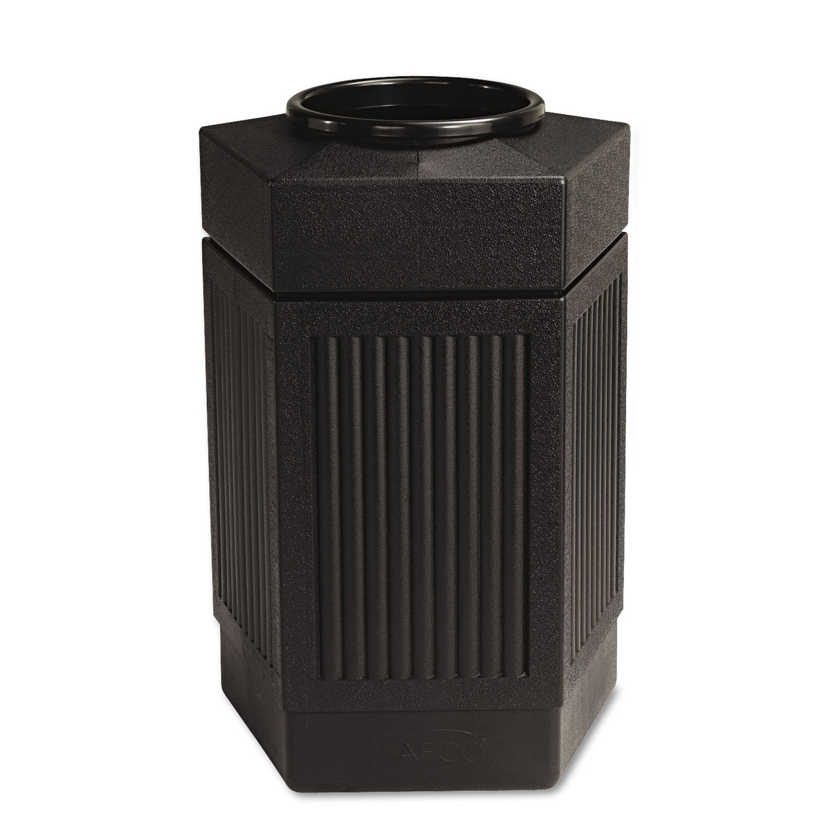 Safco Canmeleon Indoor/Outdoor Pentagon Receptacle, 30 gal, Polyethylene, Black (9485BL)