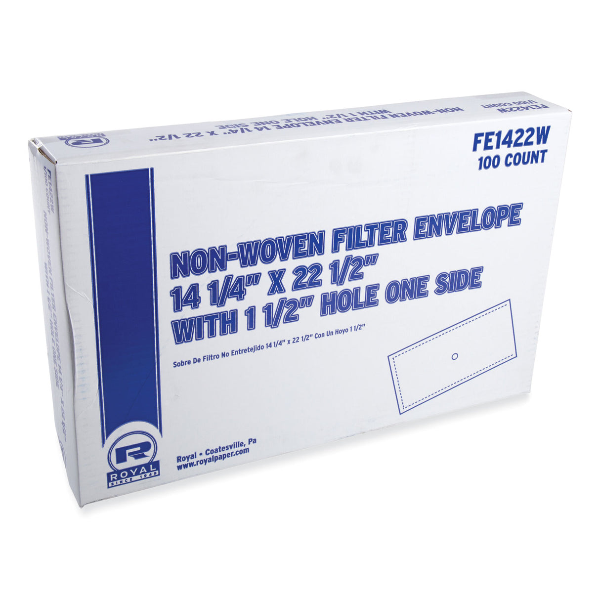 AmerCareRoyal Filter Envelope, Fry Oil, 14" x 22.25" with 1.5" Hole, 100/Carton (FE1422W)