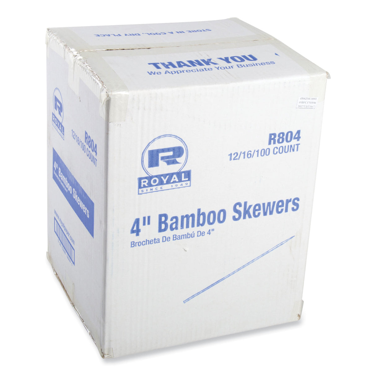AmerCareRoyal Bamboo Skewers, Paper, 4", Natural, 19,200/Carton (R804)