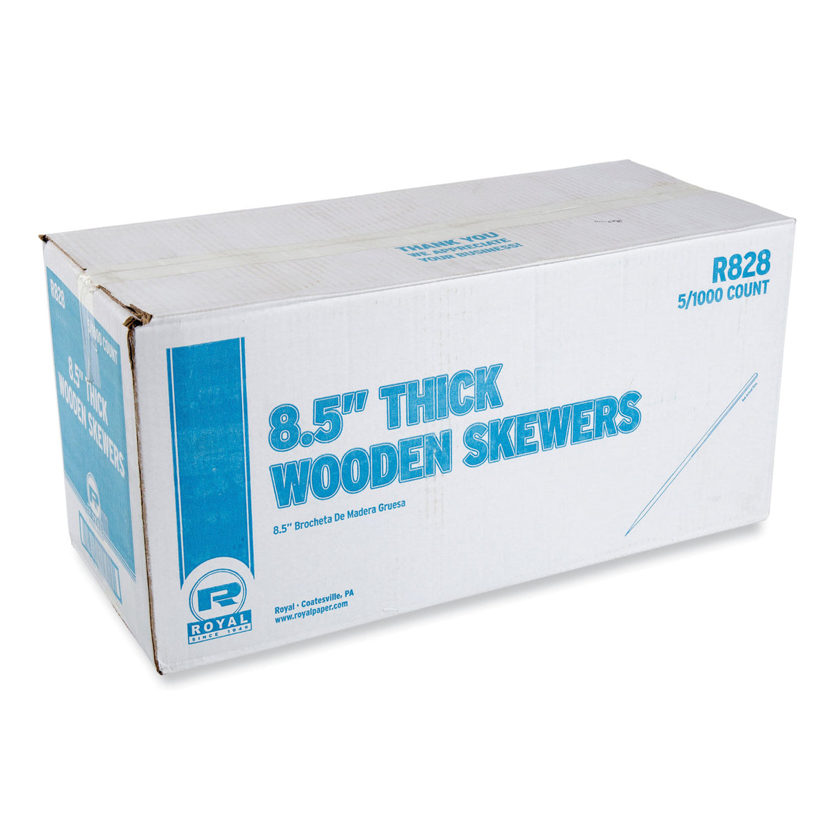AmerCareRoyal Wooden Skewers, 8.5", Natural, 1,000/Box, 5 Boxes/Carton (R828)