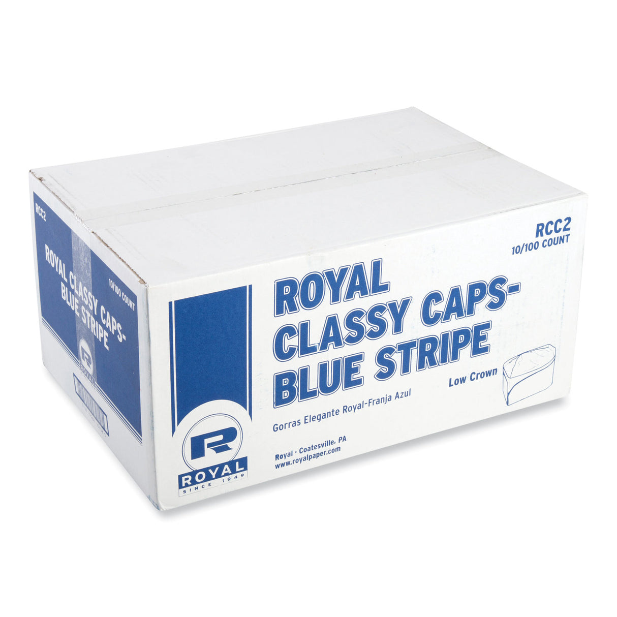 AmerCareRoyal Classy Cap, Crepe Paper, Adjustable, One Size Fits All, White/Blue Stripe, 100 Caps/Pack, 10 Packs/Carton (RCC2)