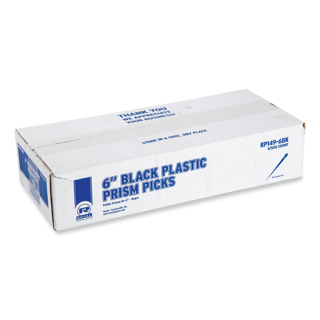 AmerCareRoyal Prism Picks, Plastic, 6", Black, 500/Box, 5 Boxes/Carton (RP1496BK)