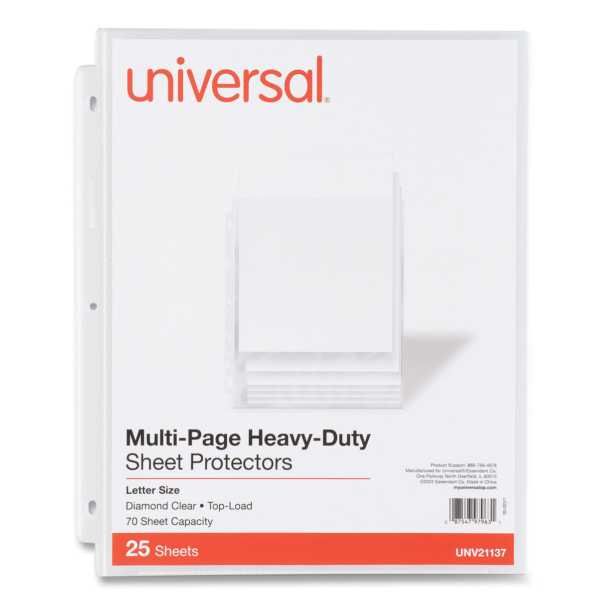 Universal Top-Load Poly Sheet Protectors, Heavy Gauge, Letter Size, Clear, 25/Pack (UNV21137)