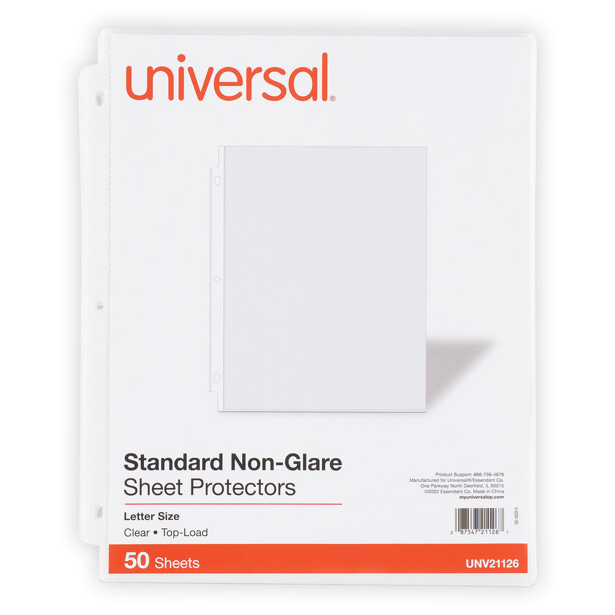 Universal Top-Load Poly Sheet Protectors, Std Gauge, Nonglare, Clear, 50/Pack (UNV21126)