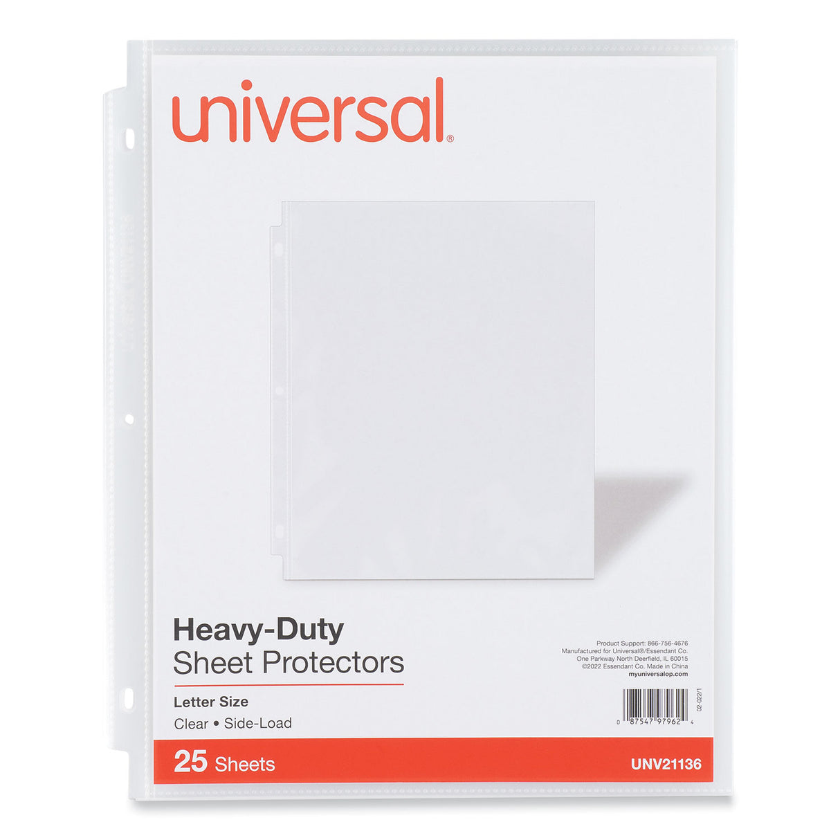 Universal Side-Load Poly Sheet Protectors, Heavy Gauge, Letter Size, Clear, 25/Pack (UNV21136)
