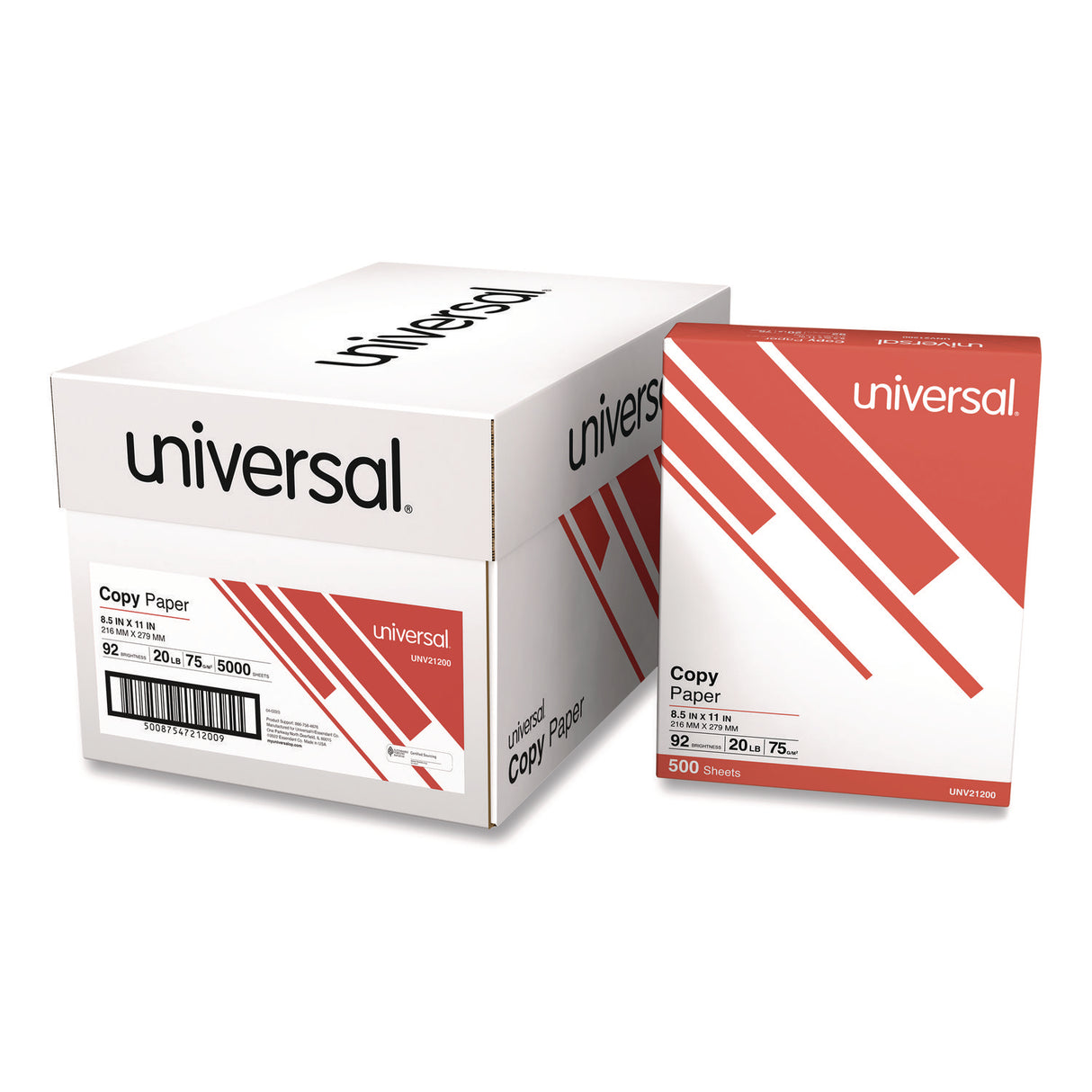 Universal Copy Paper, 92 Bright, 20 lb Bond Weight, 8.5 x 11, White, 500 Sheets/Ream, 10 Reams/Carton (UNV21200)