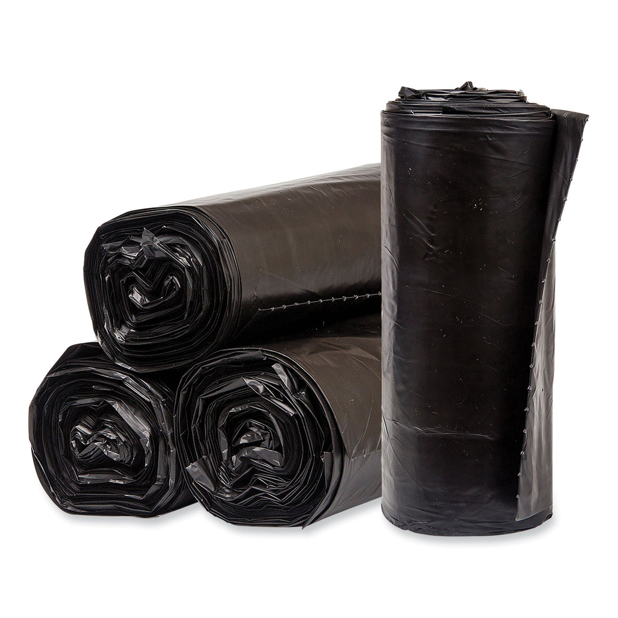 Pitt Plastics Eco Strong Plus Can Liners, 40 gal, 1.7 mil, 40" x 46", Black, Perforated Roll, 100/Carton (PCRL404620K)