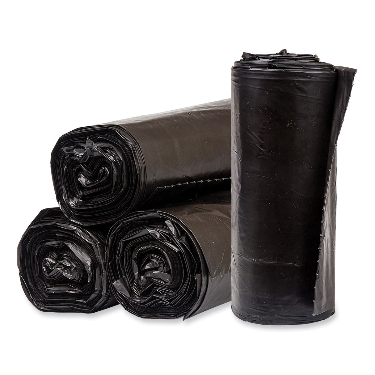 Pitt Plastics Eco Strong Plus Can Liners, 40 gal, 1.35 mil, 40" x 46", Black, Perforated Roll, 100/Carton (PCRL4046SHK)
