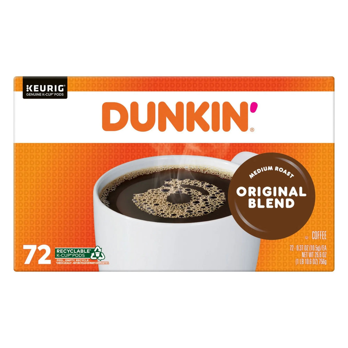 Dunkin' Original Blend K-Cup Pods (72 ct.) | Smooth, Medium-Roast Coffee On Demand Dunkin'
