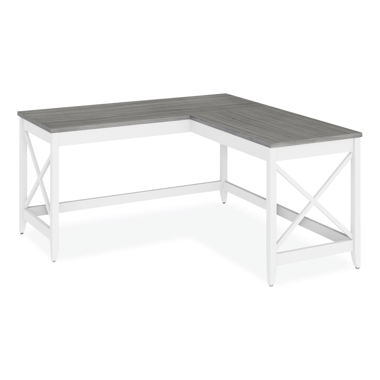 Workspace by Alera L-Shaped Farmhouse Desk, 58.27" x 58.27" x 29.53", Gray/White (ALEWSF5959GY)