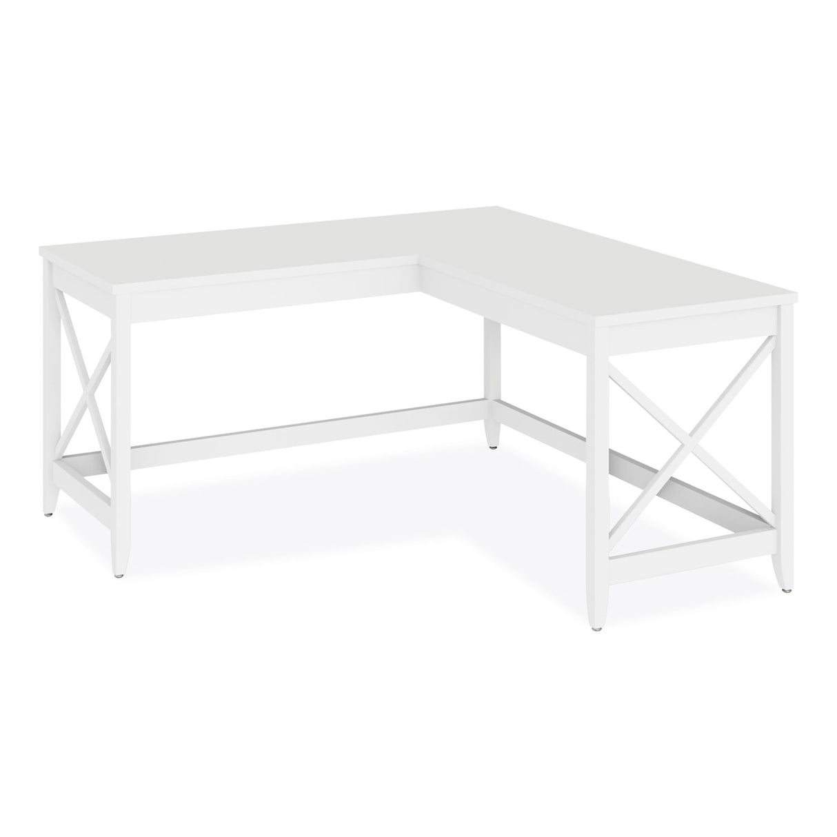 Workspace by Alera L-Shaped Farmhouse Desk, 58.27" x 58.27" x 29.53", White (ALEWSF5959WT)
