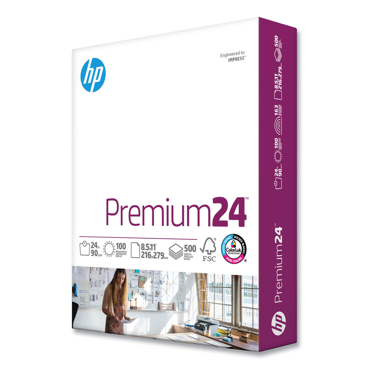 HP Premium24 Paper, 98 Bright, 24 lb Bond Weight, 8.5 x 11, Ultra White, 500/Ream (112400)
