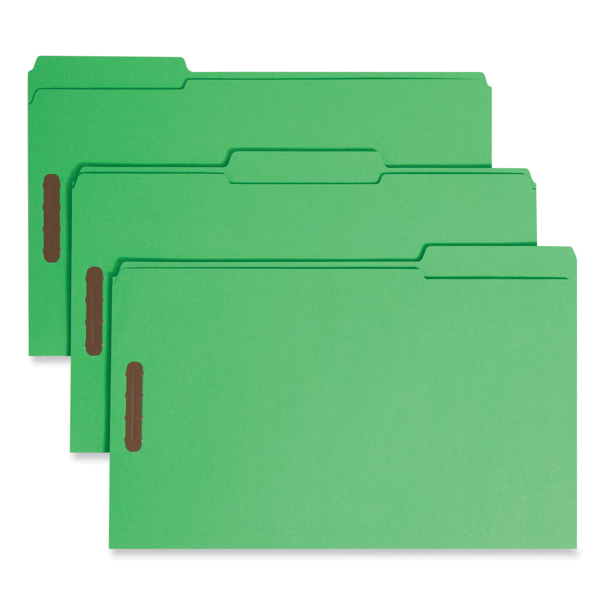 Smead Top Tab Colored Fastener Folders, 0.75" Expansion, 2 Fasteners, Legal Size, Green Exterior, 50/Box (17140)