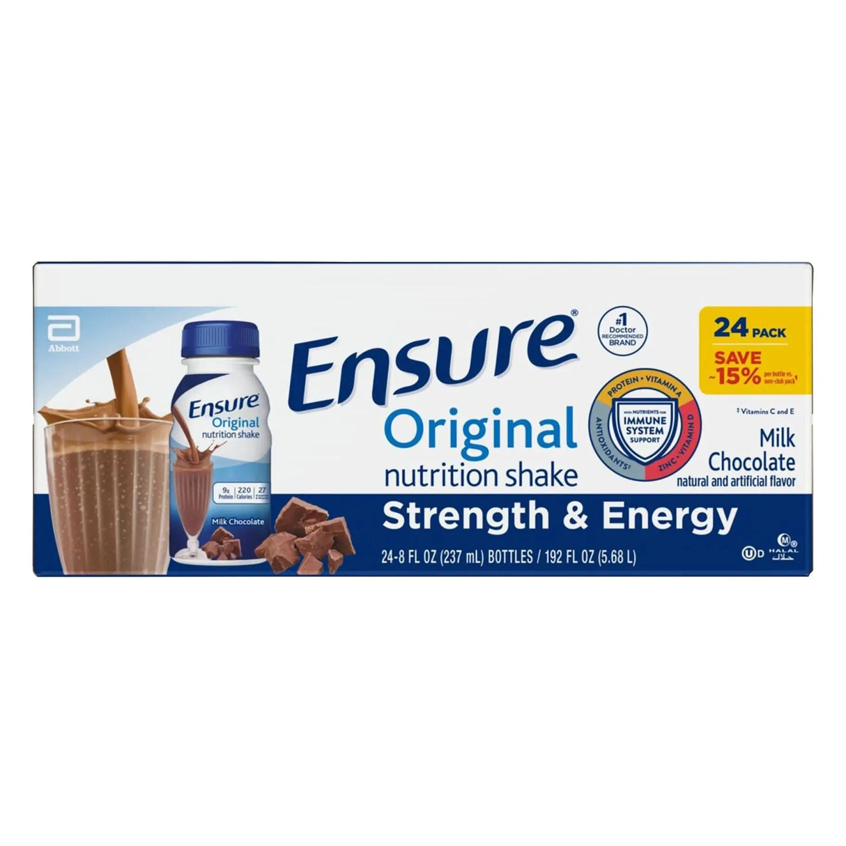Ensure Milk Chocolate Nutrition Shakes (24-Pack, 8 fl oz Each) | 9g Protein for Balanced Nutrition Ensure