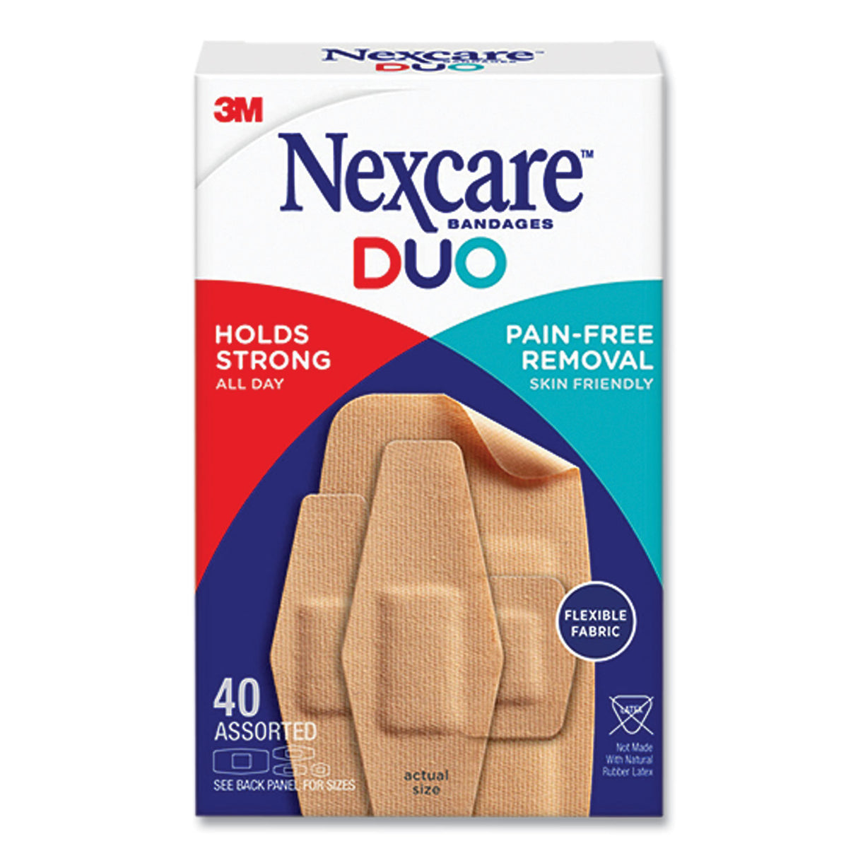 Nexcare DUO Bandages, Plastic, Assorted Sizes, 40/Pack (DSA40)